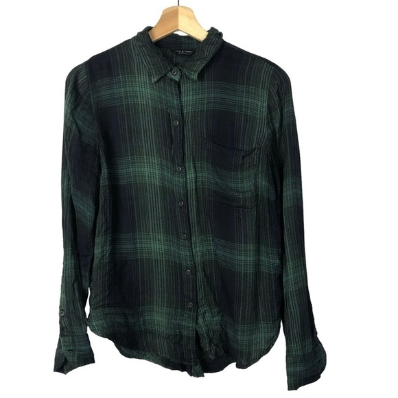 Lucky Brand Dark Green Plaid Long Sleeve Button Down XS - Picture 1 of 3